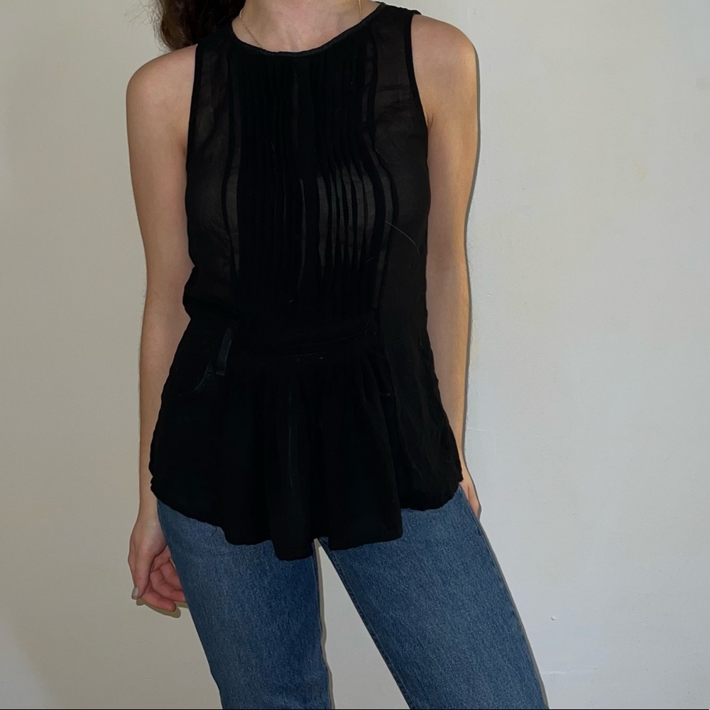 Black sheer pleated Zara blouse sleeveless